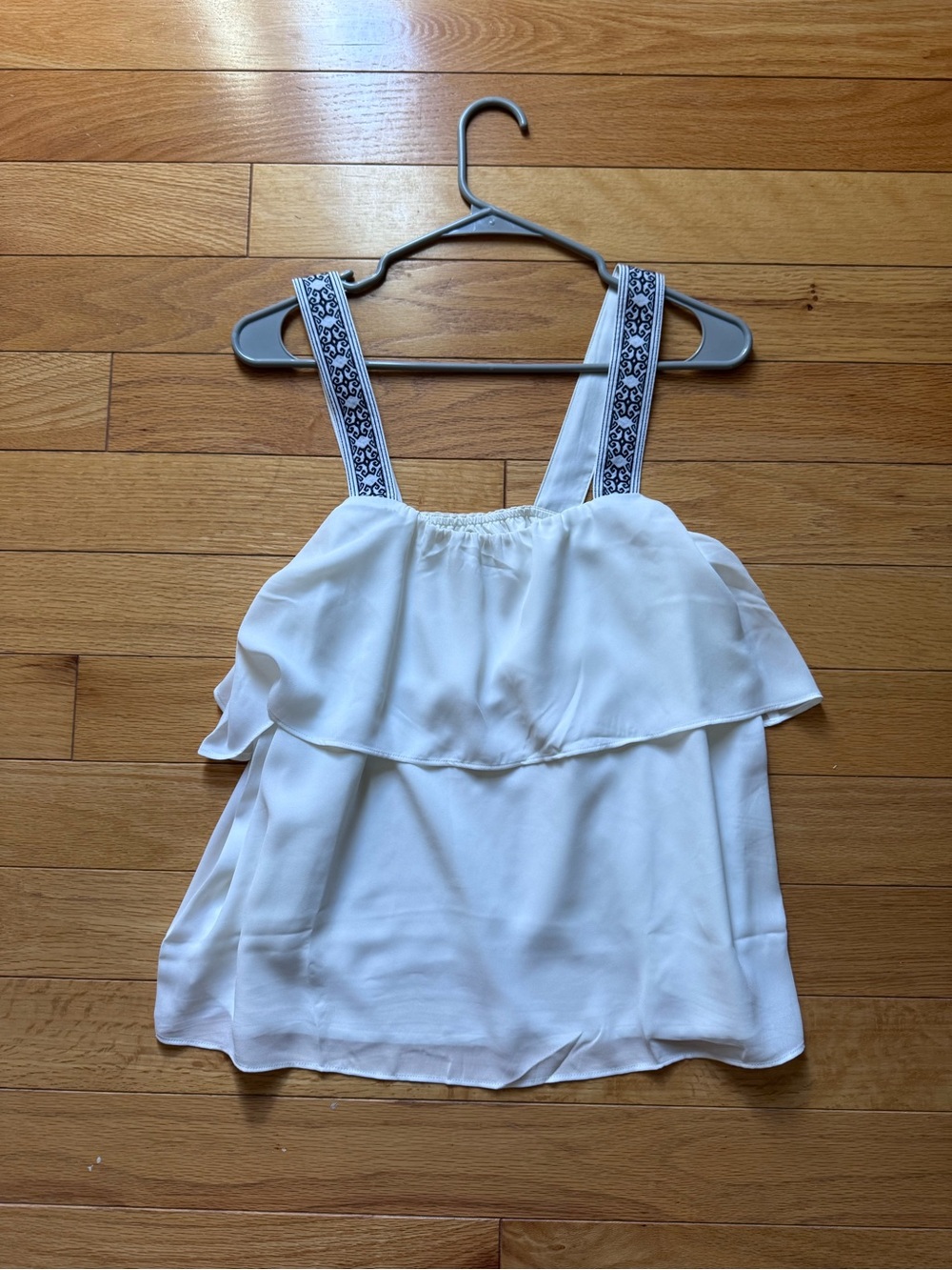 J Crew Women's White Tiered Tank Top with Embroidered Straps- Size 4